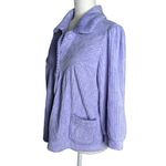 Vintage 90s Textured Fleece Button Up Jacket Medium Purple Pockets Sweater Photo 2