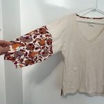 Anthropologie  ANTHRO Annette Top Cream Beige Floral Sleeve Waffle Knit Thermal M Photo 5