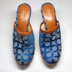 Coach Vintage Blue Signature Logo Bacall Wood Leather Clog Mule Heels Shoes 5B Photo 2