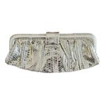 Arden B  Bags Gold Metallic Snakeskin Print Frame Magnetic Closure Clutch Photo 5