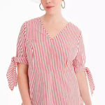 Universal Standard  x J.Crew striped poplin tie-sleeve top blouse long sleeve bow Photo 0