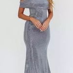 Selfie Leslie Kailey off the shoulder maxi dress in spangle silver Photo 0