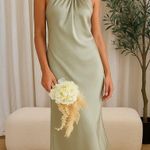 Show Me Your Mumu  Jasmine Halter MIDI Dress Moss Green Luxe Satin L Photo 0