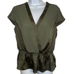 Bebe Olive Green Ruched Waist Faux Wrap V Neck Peplum Blouse EUC Medium Photo 1
