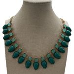 Women's Blue Water Drop Charm Beaded Gold Chain Pendant Necklace Sz 21” Photo 0