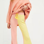 Love Shack Fancy  Flores Pants Citrus Cupcake‎ Medium Pink Yellow Flare Ribbed Photo 0