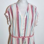 Time and Tru Striped Multicolor Linen Dress Size Large 12 Photo 3