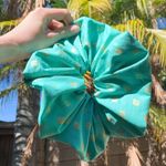 MEGA Premium Cotton Gold Strawberries Giant Oversized Scrunchie Green Photo 2