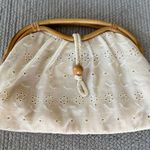 Vintage 70’s White Eyelet Cotton Lace Clutch Purse Bamboo Handles Photo 1