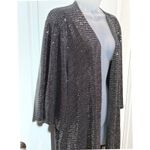 Dear Scarlett Sequin Open Front Long Sleeve Kimono Cardigan Top XL Party NYE Silver Photo 2