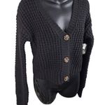 No Boundaries 90s Grunge Academia Soft Chunky Knit Cropped Cardigan 3 Button Women’s XS Black Photo 1