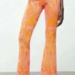 ZARA Orange Pink Paisley Retro Hippie Flare Elastic Waist Pants Size S-NWT Photo 0