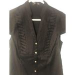 EXPRESS  Womens Short Puff Sleeve Collared Button-Down Shirt‎ Black Size Medium Photo 1