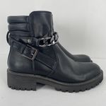 GBG Los Angeles Silea Chain Chunky Heel Moto Boots Size 8 Black Photo 2