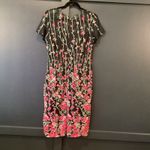 VONE Black Pink lace brocade Short sleeve embroidered Floral Arlan Midi Dress 12 Photo 3