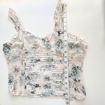 Bohme  Pleated Smocked Bustier Tank Cream Blue Floral top Large Photo 7