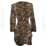 Huguest Leopard Ruffle Deep Drop Neckline Mini Dress with Belt Tie Brown Size M Photo 3