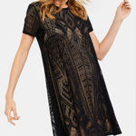 BCBGMAXAZRIA Black and Nude Short Sleeve Lace A-Line Shift Maternity Dress Sz L Photo 0