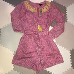 J.Crew New Embroidered Romper Floral Pink Vines Block Print Tassel Tropical Photo 2