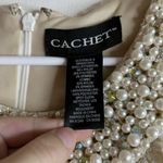 Vtg Cachet Y2K Pearl Beaded Formal Maxi Dress Size 8 Ivory Prom High Mermaid Pink Photo 5