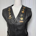 Unik Vintage Motorcycle Black Leather Vest with Unique Pins Size L Size L Photo 5