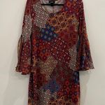 MSK Bell Trumpet Sleeve Boho Print Mini Dress Size Medium Photo 1