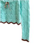 Urban Outfitters  Crochet Knit Cropped Top Size Medium Teal Brown Trim Boho Photo 2