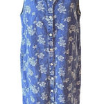 L.L.Bean  Vintage Midi Dress Linen Cotton Floral Button Down Womens Medium Petite Photo 0