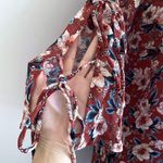 Flared Sleeves Tie Floral High Collar Ruffle Boho Dress Red Photo 2
