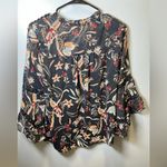 Anthropologie Maeve Odette Peasant Shirt Bird Black Floral Blouse Top Size Small Photo 2