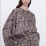 ZARA Multicolor Leopard Print Bliouson Sleeve Sateen Shirt, EUC, Size Small Photo 3