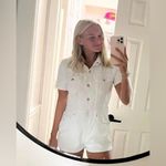 ZARA  denim playsuit romper utility white short sleeve pockets snap collar jumper Photo 2