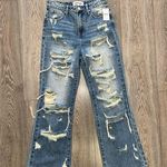 Risen  HIGH RISE DISTRESSED WIDE LEG JEANS Photo 0