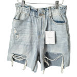 Kancan High Waist Mom Paper Bag Distressed Shorts NWT Size 27 Blue Photo 0