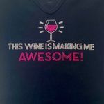 Women’s black rhinestone wine tee, short sleeve embellished graphic T Photo 1