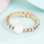 Boutique Rhinestone Pearl Detail Gold Band Stretchy Ring Photo 1