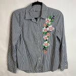 Marc New York  Black White Stripe Embroidered Floral Button Up Sz Small Photo 4