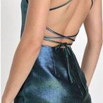 Lulus NWOT Impressive Confidence Shiny Green and Blue Lace-Up Mini Dress Photo 1
