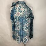 Libby Edelman  Blue Sheer Blouse High Neck Cold Shoulder Sz Medium Photo 1