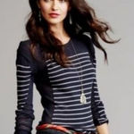 CAbi  Navy Striped‎ Lightweight Sweater Top | Medium Photo 0