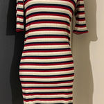 Stateside 💜  Red Navy Green Tan Striped Stretchy T-shirt Dress Photo 0