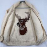 Vtg‎ 60s Mary Maxim Hand Knit Zip Up Cardigan Sweater Deer Stag Cottagecore XL Brown Photo 3