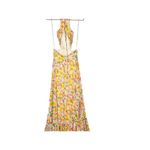 Mac Duggal  Yellow Floral Chiffon Lace Up Tie Up Back Gown Dress Photo 9