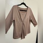 Ruched Front Scoop Neck Blouse Draped Top | 3/4 Sleeve Flowy Shirt | Women’s XXL Brown Photo 2