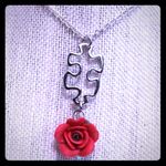 Puzzle Piece Red Rose Necklace Photo 1