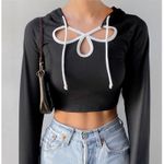 Free People Movement Cutout Contrast Cropped Black White Hoodie Size S Photo 0