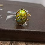 Vintage 1970s Yellow Millefiori Ring Adjustable Stainless Steel Gold Photo 0