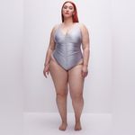 Good American Silver Satin One Piece Swimsuit Always Ruched Size 7 4X 4XL New Photo 12