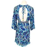 Trina Turk Provence Paisley Keyhole Back Quarter Sleeve Tassel Cover Up Medium Photo 2