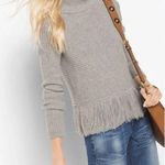 Michael Kors Gray Fringe Hem Turtleneck Sweater Photo 1